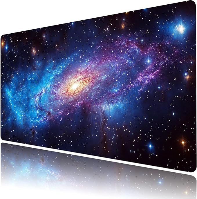 HVEST Galaxy Extended Gaming Mouse Pad, Blue Purple Galaxy Space Desk Mat XL,Large Keyboard and Mouse Pad with Non-Slip Rubber Base and Stitched Edge for Game, Office, Home 31.5'' x 15.7''