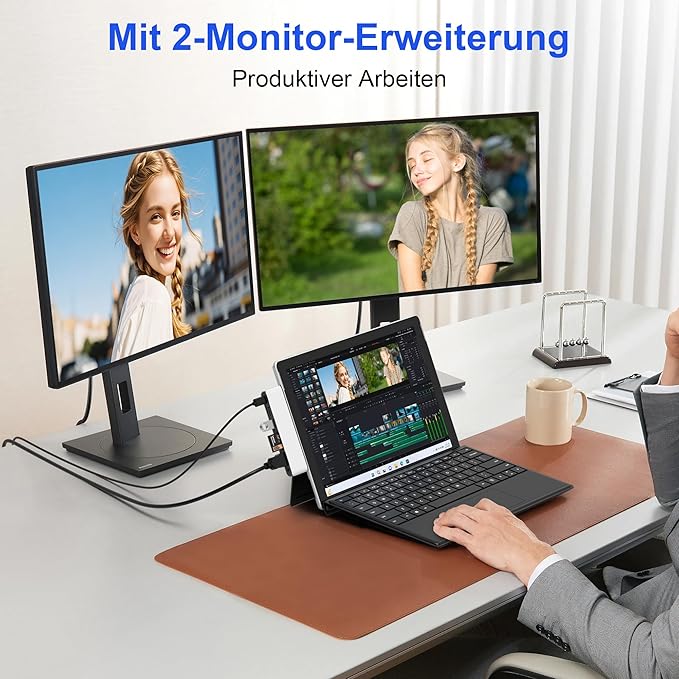 Surface Pro 11/10/9 Docking Station Adapter - 7-in-1 Surface Pro 11 Hub Accessories for Dual Monitor, with 4K HDMI, USB C Thunderbolt 4 (8K/40Gbps/100W PD), 2 USB 3.0, SD/TF Card Reader & 3.5mm Jack