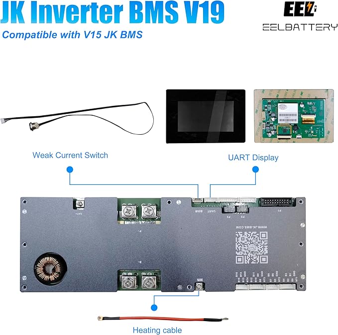 EEL 48V 16S V4 White Server Rack DIY Kit Box Built-in JK Inverter 2A Active Balance 200A BMS with 4.3" LCD Screen Stackable Type