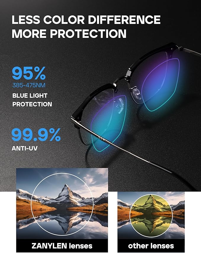 Blue Blocker Glasses for Men Metal Browline Computer Gaming Glasses Filter Blue Ray