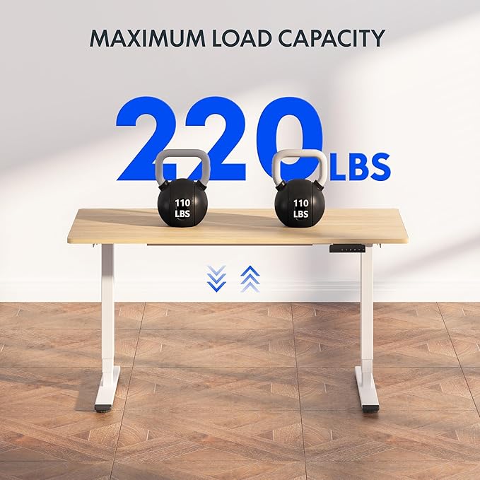 FLEXISPOT E6 3-Stage Dual Motor Electric Standing Desk 55 x 28 Sit Stand Up Desk, Holds 220 lbs, Adjustable Height w/Memory Presets, One-Piece Maple Desktop & White Frame, Ships in 2 Boxes