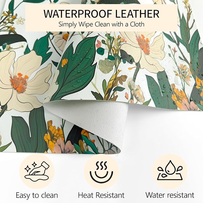Flower Desk Mat, Desk Matt for Desktop, Leather Mouse Pad, Waterproof Large Keyboard Pad, Anti-Slip Computer mat, Keyboard and Mousepad for Women Office Decor (31.5"x15.7")