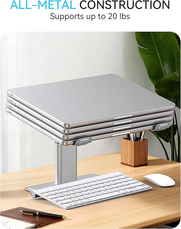 SOUNDANCE Adjustable Laptop Stand for Desk, Computer Stand, Ergonomic Laptop Riser Holder Compatible with 10 to 17.3 Inches Notebook PC Computer, Aluminum Silver