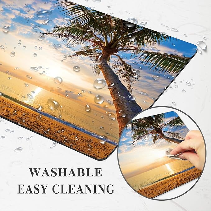 Summer Tropical Beach Mouse Pad Ocean Gold Sunrise Square Laptop Mousepad Custom Desk Aesthetic Computer Gaming Office Small Cute Palm Tree Portable Non-Slip Wireless Mat Washable Decor Accessories