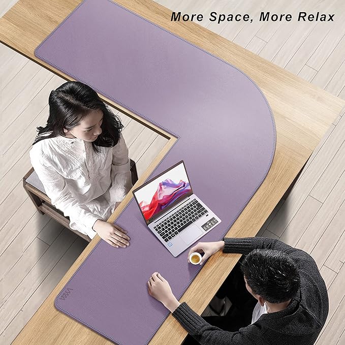 Vyaaa 51 inch Large L-Shaped Leather Desk Pad Protector,Large Gaming Mouse Pad for Computer,Corner Desk Mat for Office and Home,Purple