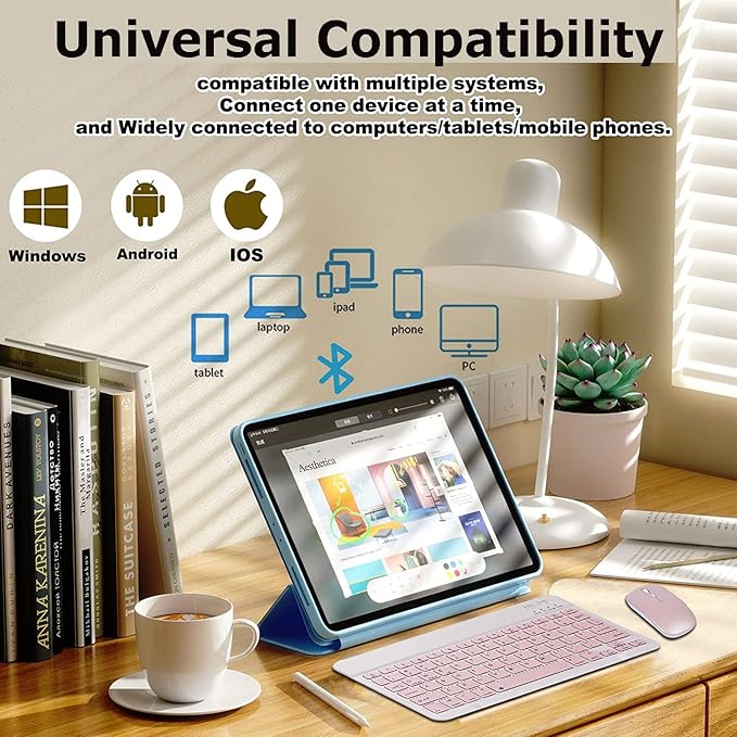 Bluetooth Wireless Keyboard and Mouse Combo,Ultra-Slim Ergonomic Small Rechargeable Bluetooth Keyboard Mouse Set for Apple iPad iPhone Samsung Tablet Phone Android PC Computer Mac Smartphone(Pink)