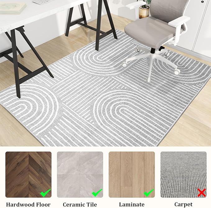 Office Chair Mat for Hardwood Floor, 60"x45" Easy Glide Computer Desk Mat Protector for Rolling Chair Under Desk Rug Nonslip Backing, Machine Wash, (Modern)