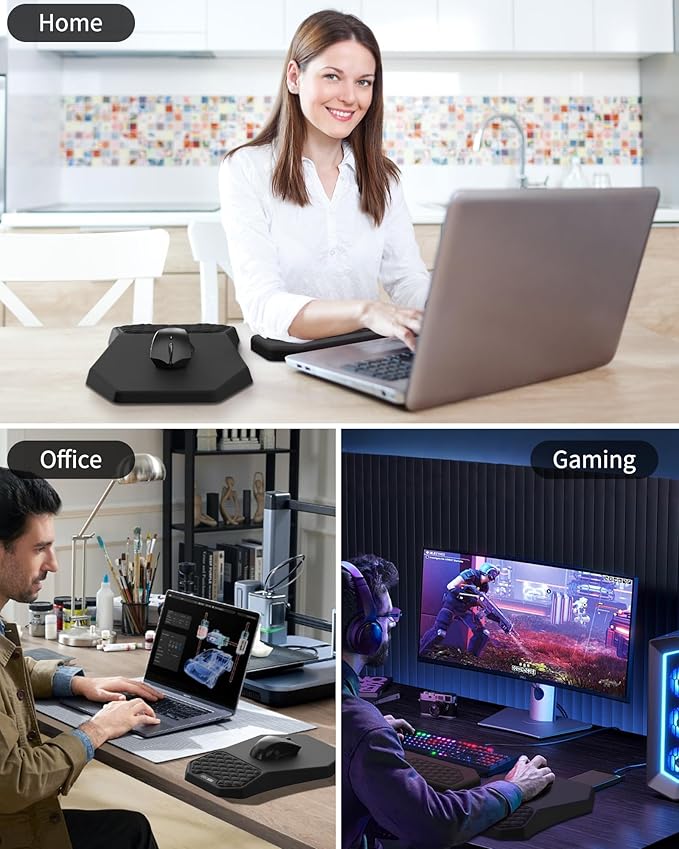 Ergonomic Mouse Pad Wrist Rest Support, Massage Design Surface for Carpal Tunnel Pain Relief, Memory Foam, Non-Slip PU Base for Computer Desk, Black