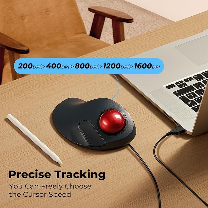 Wired Trackball Mouse for Large Hands, Ergonomic Design Reduces Wrist & Muscle Strain, Precision Tracking with Easy Index Finger Control, Compatible with PC, Laptop, Windows, Mac, Red