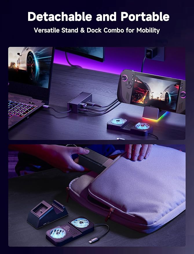 JSAUX Docking Station for ROG Ally X/ROG Ally/Steam Deck/Legion Go, 7-in-1 ROG Ally X Dock with RGB Cooling Fan, HDMI 4K@120Hz, Gigabit Ethernet, Dual USB & USB C 3.0, 100W PD Charging - HB0705