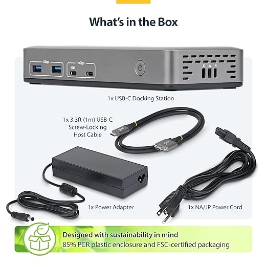StarTech USB-C Docking Station Dual 4K 60Hz DisplayPort, 100W Power Delivery Charging, 6 USB Ports (10Gbps), Gigabit Ethernet, Driverless Windows Professional Laptop Dock (201N-USBC-DOCK)