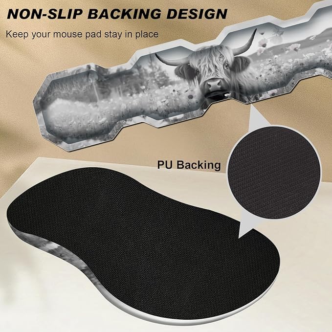 Ergonomic Mouse Pad with Wrist Support and Keyboard Wrist Rest Set + Coaster,Cute Mouse Pads Non Slip Rubber Base Mousepad for Computer Laptop Home Office Working Gaming,Highland Cow Ox Cattle