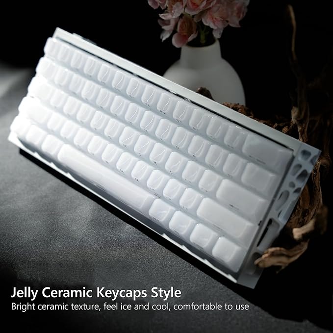 Womier Keyboard Keycaps Jelly - Ceramic Keycaps Style, Clear White Key Cap, Transparent Side Printed Custom 60 65 75 100 Percent for Cherry MX, Outemu, Gateron Mechanical Keyboards(MDA Profile)