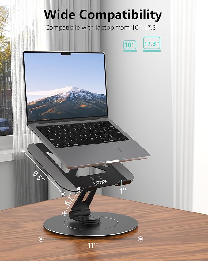 Ultra-Stable Laptop Stand for Desk with Larger Base, Desktop Organizer, Military-Grade Aluminum Anti-Loosening Structure - Height Adjustable Printer Stand Suitable for 10-17.3 inch