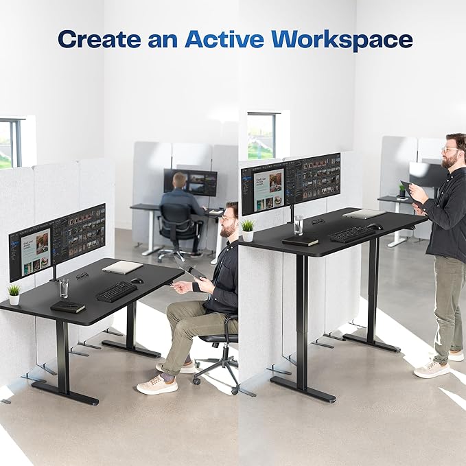VIVO Electric Stand Up Desk Frame Workstation, Single Motor Ergonomic Standing Height Adjustable Base with Simple Controller, Black, DESK-V100EB
