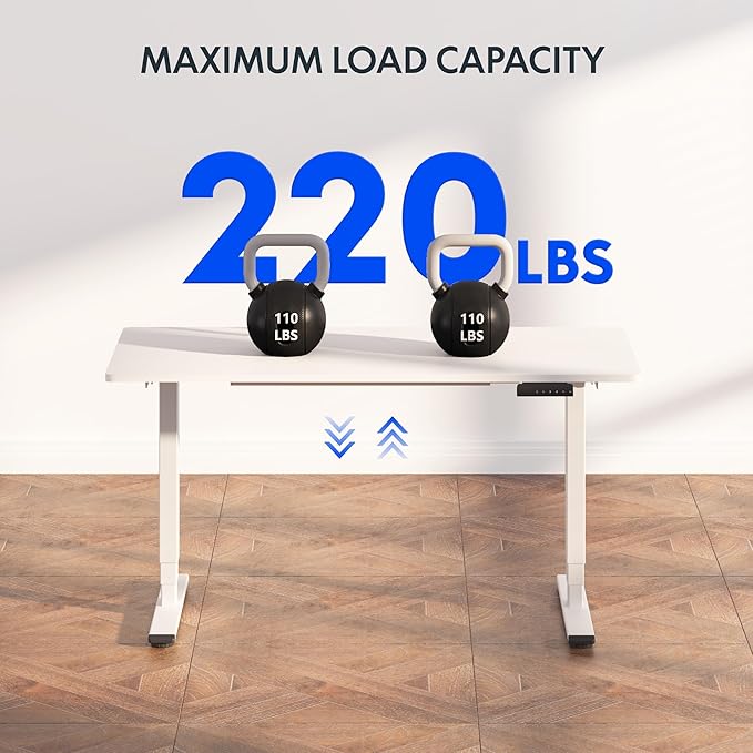 FLEXISPOT E6 3-Stage Dual Motor Electric Standing Desk 48 x 24 Sit Stand Up Desk, Holds 220 lbs, Adjustable Height w/Memory Presets, One-Piece White Desktop & White Frame, Ships in 2 Boxes