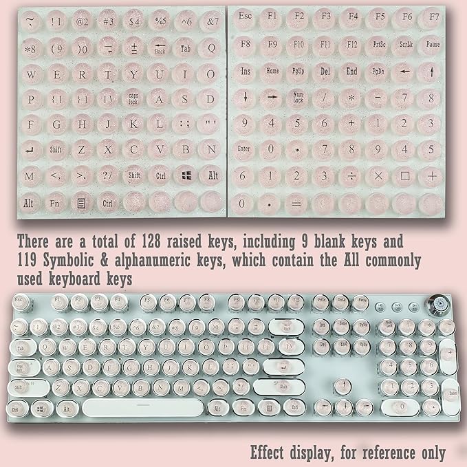 Full Keyboard Keys Riser for Long Nails Typing and Gaming, 128 Pcs Self-Adhesive Symbolic and Alphanumeric Silicone Keys for Keyboards and Laptop (Pink-Cylinder)