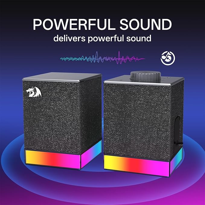 Redragon GS517 RGB Computer Speaker - 2.0 Stereo Sound System with BT & USB Dual Connectivity, 8 RGB Lighting Effects, Touch Controls & Volume Knob - Perfect for Gaming & Multimedia