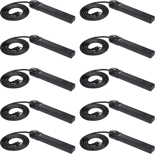 Amazon Basics Surge Protector Power Strip, 6-Outlet, 790 Joules, Circuit Breaker, LED Indicator, 6ft Extension Cord, Black, 10-Pack
