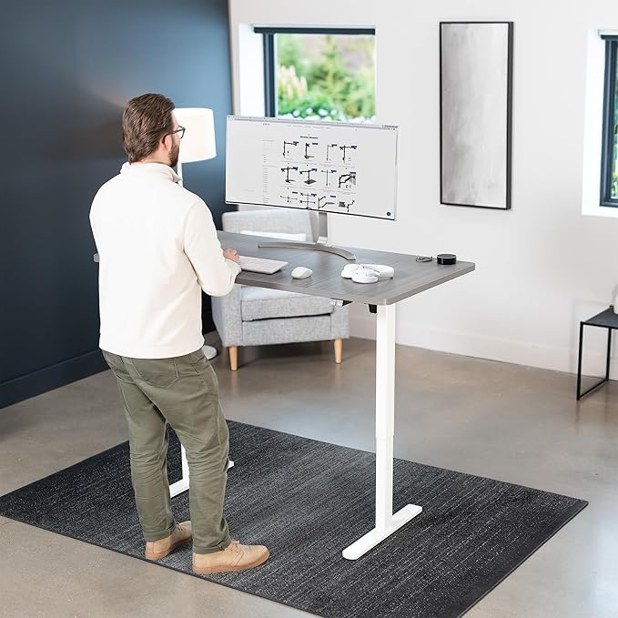 VIVO Electric 60 x 30 inch Stand Up Desk, Height Adjustable, Dark Gray Top White Frame, Home and Office Furniture Sets, DESK-KIT-0W6G