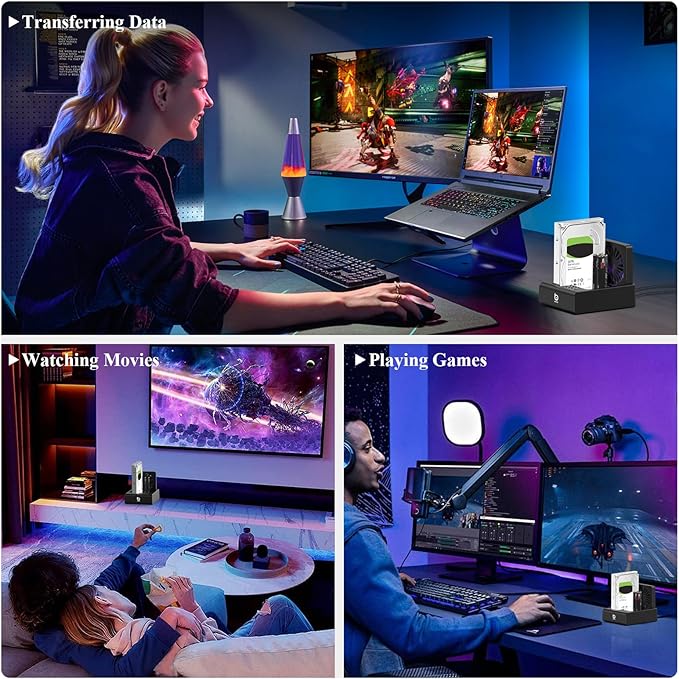 M.2 NVMe & SATA Hard Drive Docking Station, USB C 10Gbps Hard Drive cloner for M.2 PCIe NVMe + SATA 2.5”/3.5” HDD Converter, Offline Cloning, Tool-Free, Cooling Fan