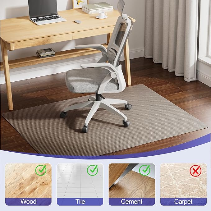 Delamu 36"×48" Office Chair Mat for Hardwood Floor, Heavy Duty Hard Floor Protector for Chairs, Anti-Slip PVC Woven Desk Chair Mat for Home Office, Light Brown