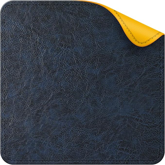 Imitation Crazy Horse Leather Desk Mat - Waterproof Desk Pad - Ideal for Large Mouse Pad and Desk Mats on Top of Desks (Dark Blue+Yellow, 11"*8")