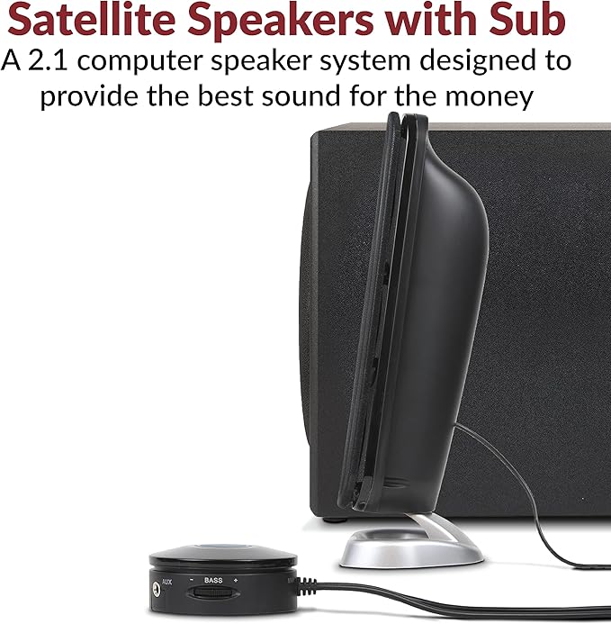 Cyber Acoustics CA-3908 2.1 Multimedia Speaker System with Subwoofer, 92 Watts Peak Power, Deep Bass, Perfect for Music, Movies, and Games on Desktops, Laptops, Consoles