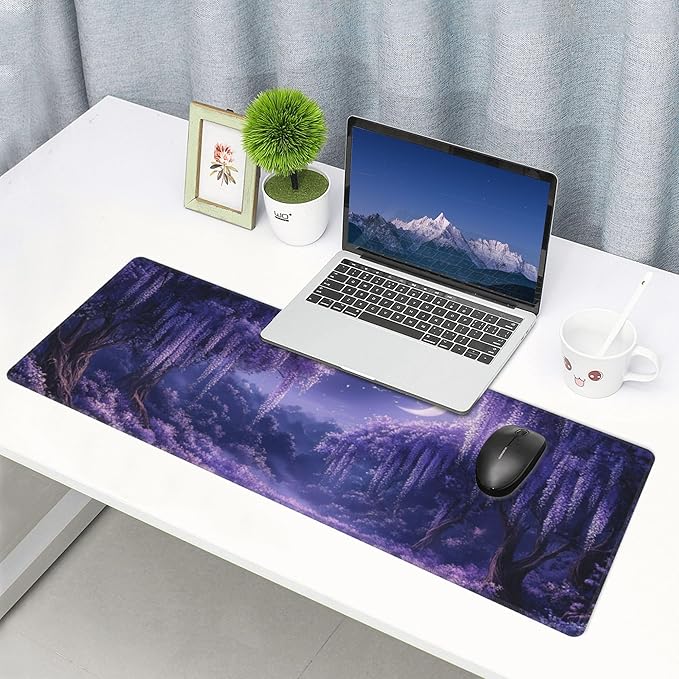 Purple Forest Desk Mat Large Gaming Mouse Pad Fantasy Forest Extended Mousepad Big in Laptop Computer Mouse Keyboard Mat for Office Desk Decor 31.5x12 in