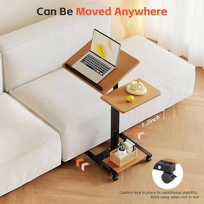 Mobile Adjustable Height Laptop Stand PC Computer Portable Notebook Swivel Laptop Desk Rolling Table Desk Cart Tiltable with Wheels Casters& Mouse Pad Table