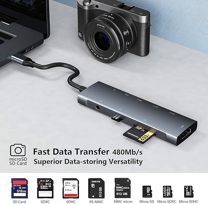 USB C HUB for iPad Pro 9-in-1 Adapter iPad Pro M4 M2 M1 13 12.9 11 inch iPad Air 5 4 Docking Station with 4K HDMI, USB-C PD, SD/TF Card Reader, USB 3.0, 3.5mm Headphone Jack, Type C Data, iPad mini 6