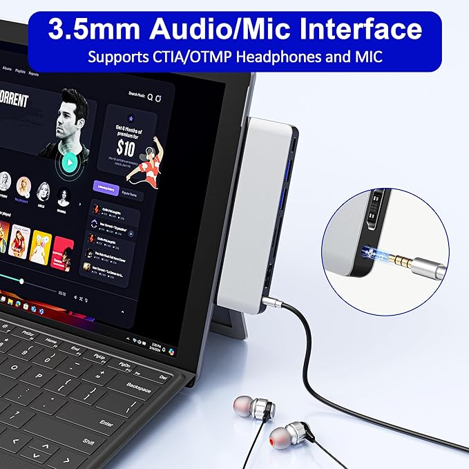 Surface Pro 12 Docking Station, Surface Pro 12 Accessories with 4K HDMI, Thunerbolt 4 Hub (4K@60Hz Display+ 40Gbps Data+ 100W Charging), 2 USB3.0, SD/TF, 3.5mm Audio for Surface Pro 12 inch 2025