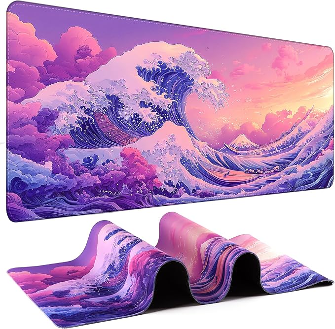 Mouse Pad Gaming - Desk Mat for Keyboard and Mouse - Japanese Sea Wave Large Mouse Pads for Desk, Desks Pad(35.4" X 15.7") with Non-Slip Base, Kanagawa Gaming Mousepad for Game, Office and Home
