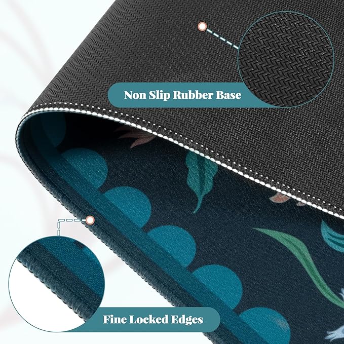 iLeadon Large Mouse Pad for Desk, Computer Cover Mat with Smooth Lycra Surface, Floral Desk Mat for Keyboard for Office, Home, Navy Blue