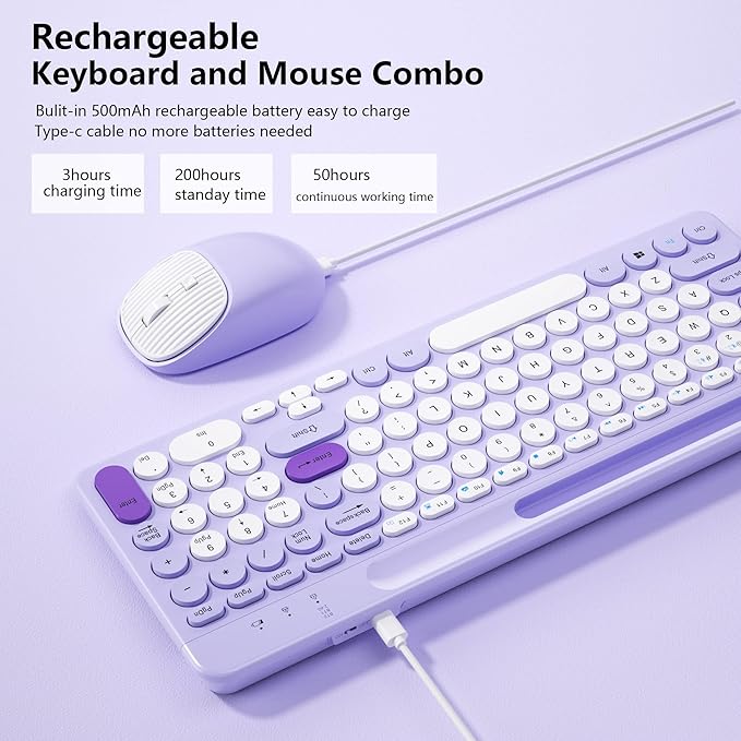 Bluetooth Keyboard and Mouse Wireless, Multi-Device Rechargeable Keyboard and Mouse Combo with Phone Holder (Bluetooth 5.0+3.0+2.4GHz) Quiet Ergonomic Compatible with Mac/Windows/iOS/Android