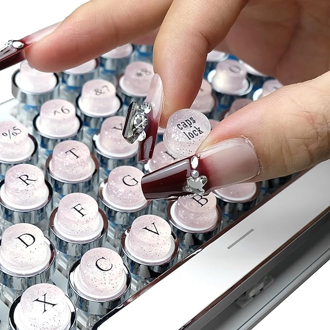 Full Keyboard Keys Riser for Long Nails Typing and Gaming, 128 Pcs Self-Adhesive Symbolic and Alphanumeric Silicone Keys for Keyboards and Laptop (Pink-Cylinder)
