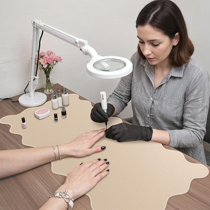iCasso Leather Mouse Pad,Extra Large Desk Pad,Cute Scalloped Computer Mat for Desktop,Non-Slip Nail Mats with Stitched Edges,Waterproof PU Desk Protector Pad for Office Home Dorm