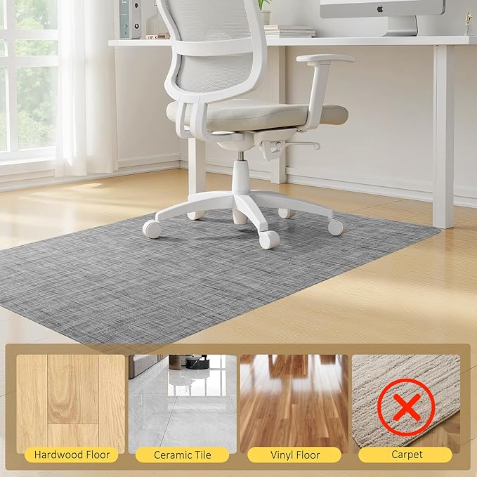BesWin Large Office Chair Mat for Hardwood Floor, 48" x 60" Desk Floor Mat for Rolling Chair and Computer Desk, Heavy Duty PVC Floor Protector Rug for Home Office, Grey