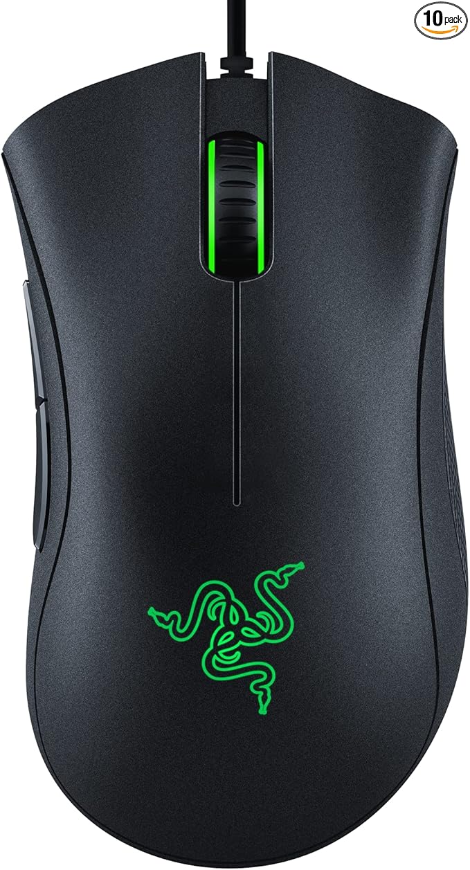 Razer DeathAdder Essential Gaming Mouse: 6400 DPI Optical Sensor - 5 Programmable Buttons - Mechanical Switches - Rubber Side Grips - Classic Black,(Pack of 10)