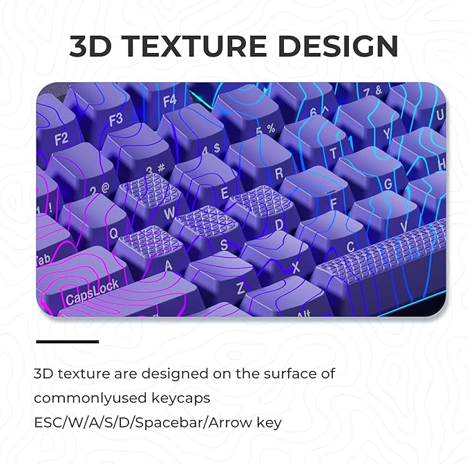 HITIME XVX Shine Through Keycaps w/IMD Tech, Custom Topographic Keycaps 60 75 100 Percent, Purple Key Cap Set 118 Keys Lines Backlit, OEM Profile Side Printed for Keyboards