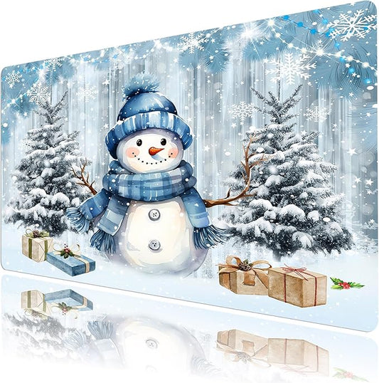 HVEST Cute Christmas Gaming Mouse Pad for Desk, Xmas Tree Snowman Snowflake Desk Mat XL,Large Keyboard and Mouse Pad with Non-Slip Rubber Base and Stitched Edge for Game, Office, Home 31.5'' x 15.7''