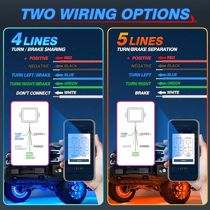 MICTUNING 17inch V1 RGB+IC Chasing Color Wheel Ring Lights Kit with APP Control, Double-Row Dream Color Chasing Flow Neon Wheel Rim Lights with Turn Signal and Braking for Pickup Truck Car SUV