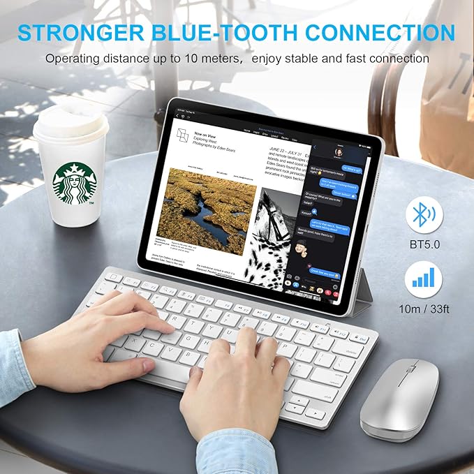SPARIN Wireless Bluetooth Keyboard and Mouse for iPad (A16) 11th 10th Generation, iPad Air (13/11 inch), iPad Pro 13/12.9/11 inch, iPad 9th 8th Gen, iPad mini 7th -8.3 inch, Above iOS13- Silver White