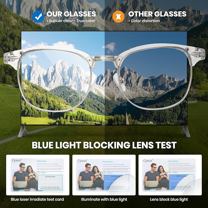 Cyxus Clear Blue Light Glasses Men Retro Semi Rimless Browline Blue Light Glasses for Computer Eye Strain Gaming Glasses Anti Harmful Blue Light for Men Women 8056T76