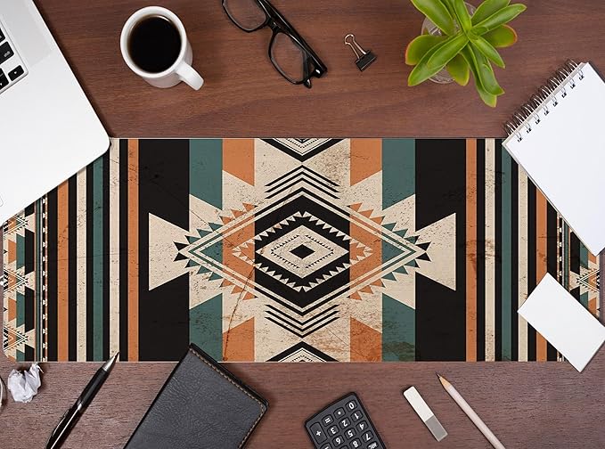 Western Desk Accessories Rug Western Mouse Pad, Vintage Aztec Rug Desk Mat for Women, Retro Native American Stuff Large Mouse Pads for Desk Cowboys XL Gaming Mats for Men 31.5x11.8