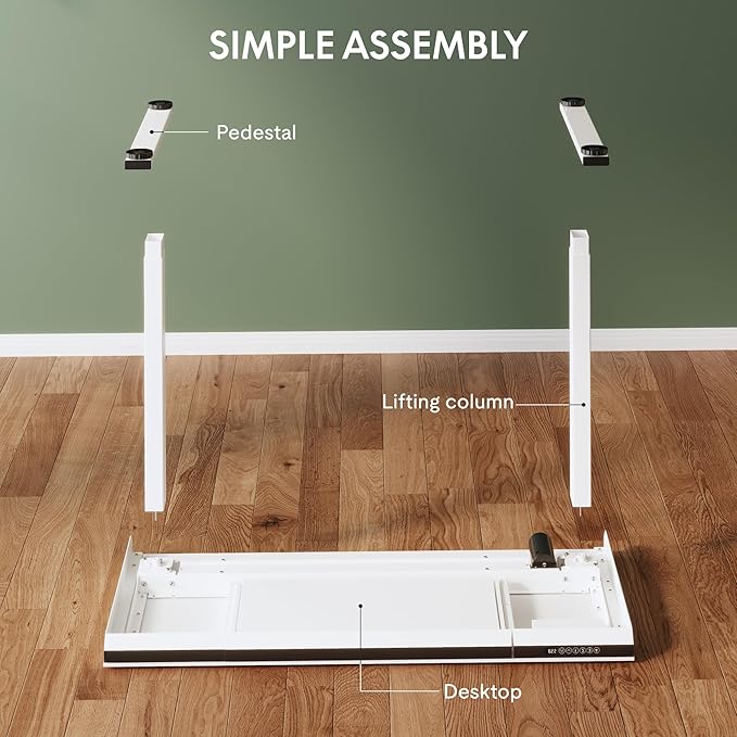 SANODESK 48" One-Piece Standing Desk with Acrylic-Front Drawer, Fast-Assembly Ergonomic Sit-to-Stand Desk with MDF Top, 4 Height Memory Presets Touch-Control, Home Office Computer Workstation, White