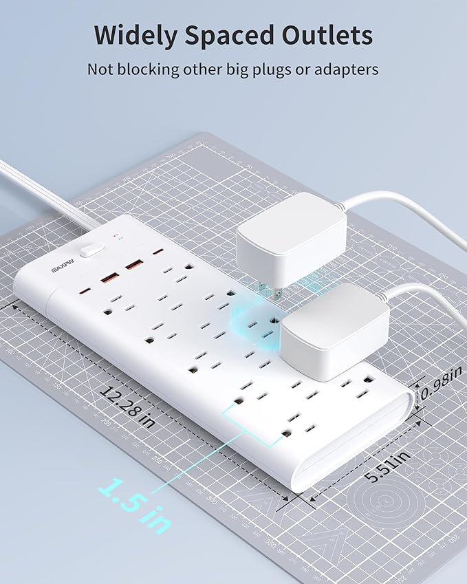 Power Strip Surge Protector with 14 Outlets and 4 USB Ports (2 USB C), 6 Ft Flat Plug Heavy Duty Extension Cord, 1700 Joules, Wall Mount for Home, Office, Gaming Room,Dorm, White