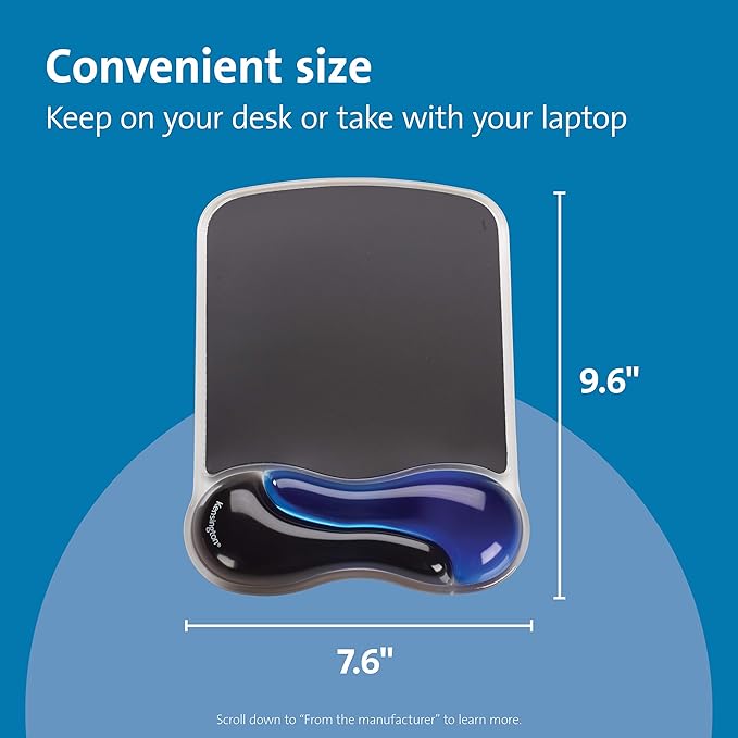 Kensington Duo Gel Mouse Pad with Wrist Rest,Ergonomic Wrist Support for Pain Relief,Comfortable Non-Skid Gel Pad for Computer,Laptop,Office & Home 9.6" x 7.6",Blue K62401AM,(Pack of 4)