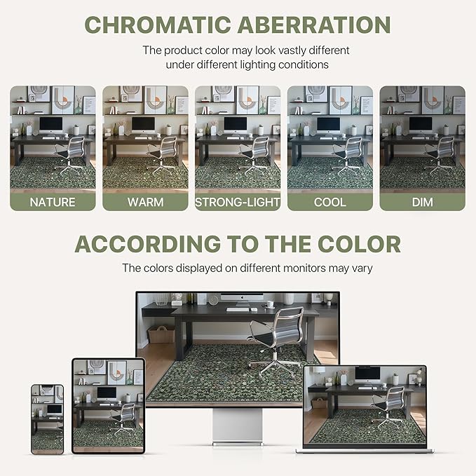 36"x48" Office Chair Mat for Hardwood Tile Floor, Under Desk Carpet Protector for Rolling Computer Chair Mat, Machine Washable Area Rug, Anti-Slip 1/5" Thick Low Pile Thin Vinyl Floor Mat, Moss Green