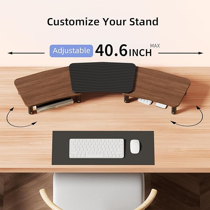 Dual Monitor Stand For Desk,Adjustable Height Long Wood Computer Riser For Computer,Laptop,Printer,TV,Walnut